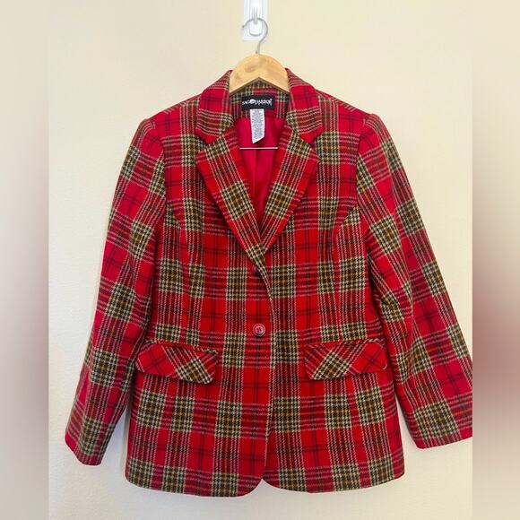 Vtg women 80’s tartan tweed wool blend academia preppy statement blazer - Picture 1 of 7